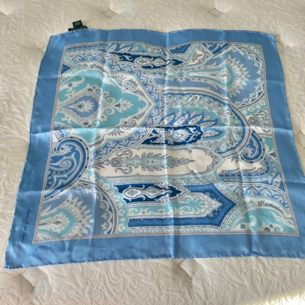 Ralph Lauren Baby Blue Paisley Silk Square